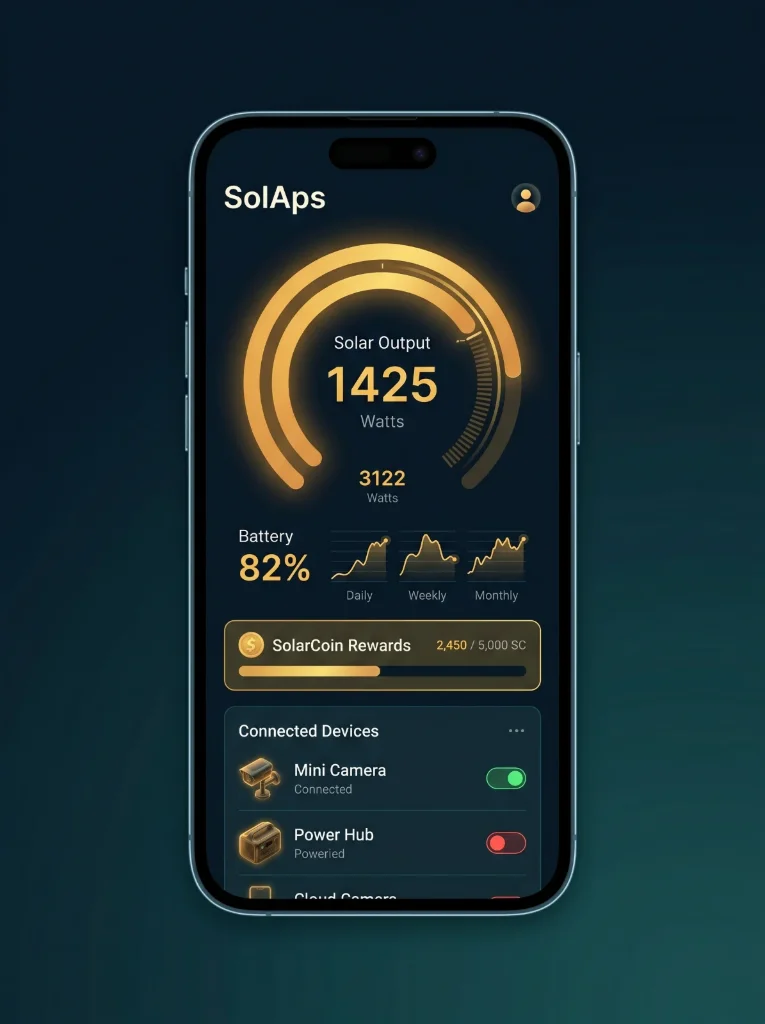 SolAps app showing ChargeBotCoin rewards earned from charging